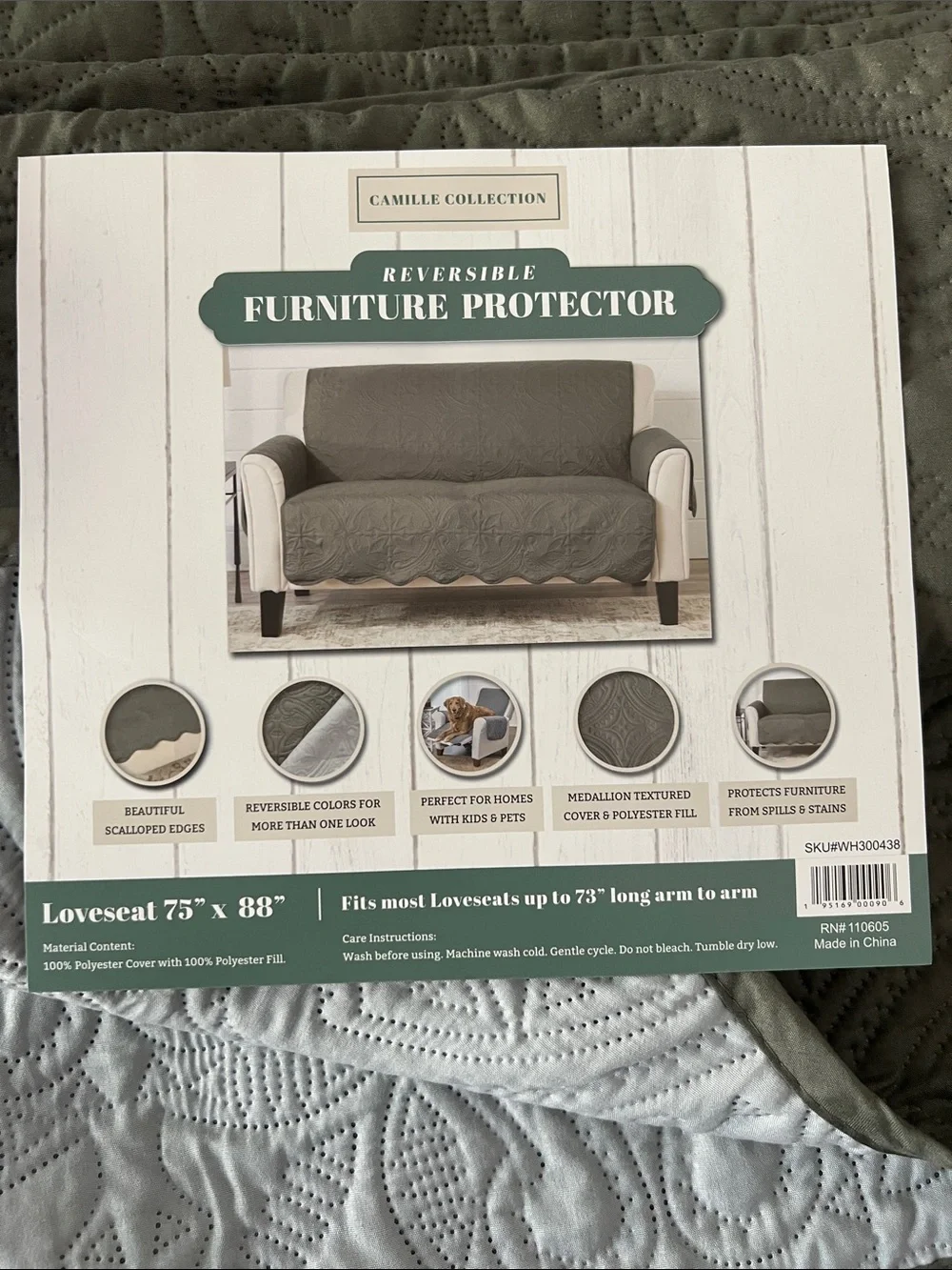 Furniture Protector Loveseat Cover - Sage Green. 75x88in